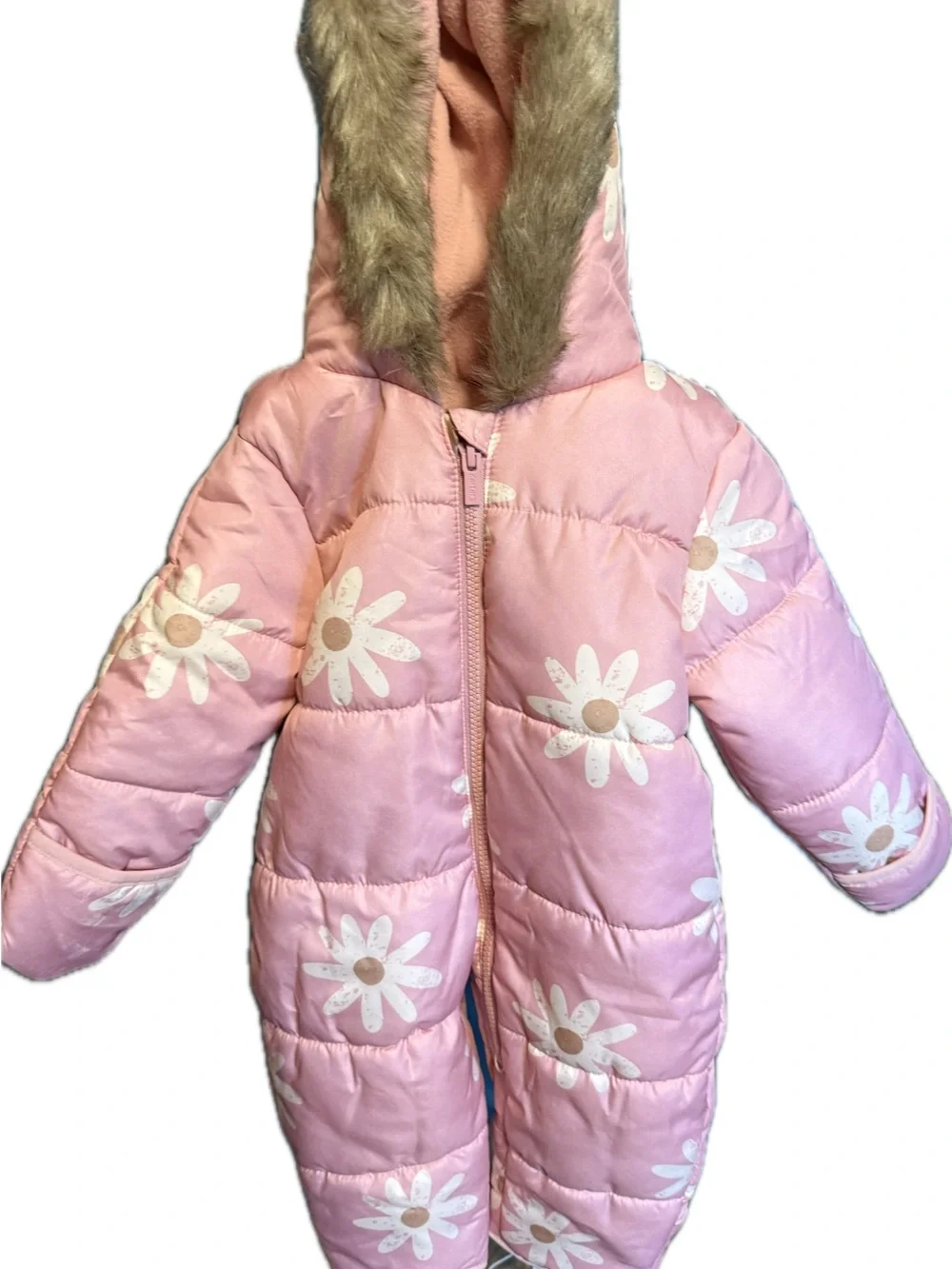 Carter's Pink Hooded Puffer Jacket with Faux Fur Trim